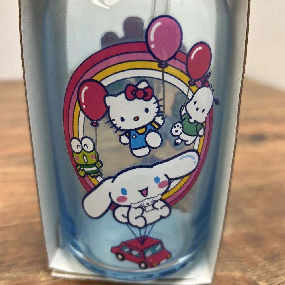 Sanrio Hello Kitty & Friends Glass Tumbler Lid‎ Straw Blue Glass Bamboo Lid 2024
